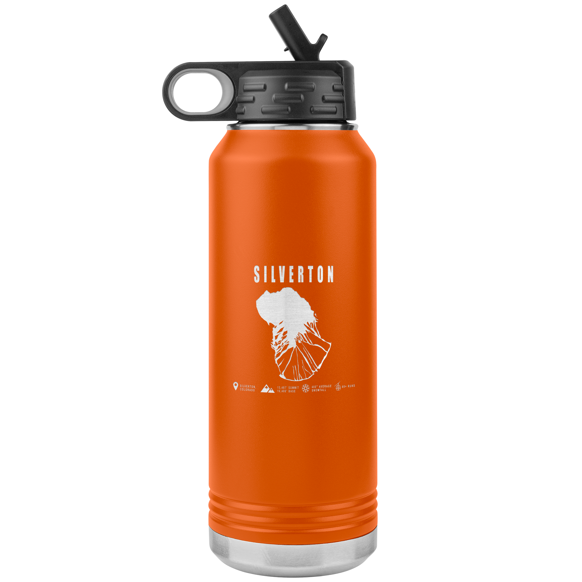 Silverton Colorado Ski Trail Map 32oz Water Bottle Tumbler - Powderaddicts