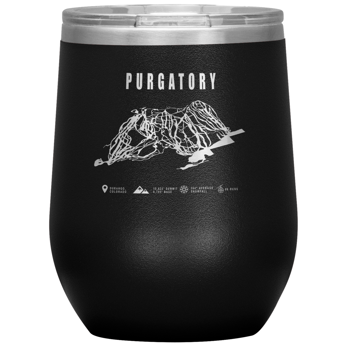 Purgatory Colorado Ski Trail Map Wine 12oz Tumbler - Powderaddicts