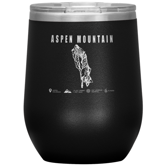 Aspen Mountain Colorado Ski Trail Map Wine 12oz Tumbler - Powderaddicts