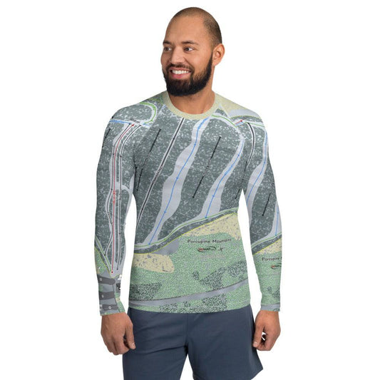 Porcupine Mountains, Michigan Ski Trail Map Men's Base Layer Top - Powderaddicts
