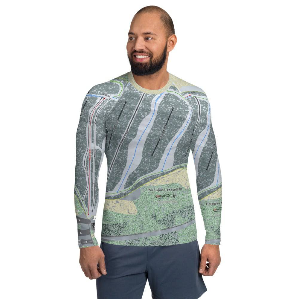 Porcupine Mountains, Michigan Ski Trail Map Men's Base Layer Top - Powderaddicts