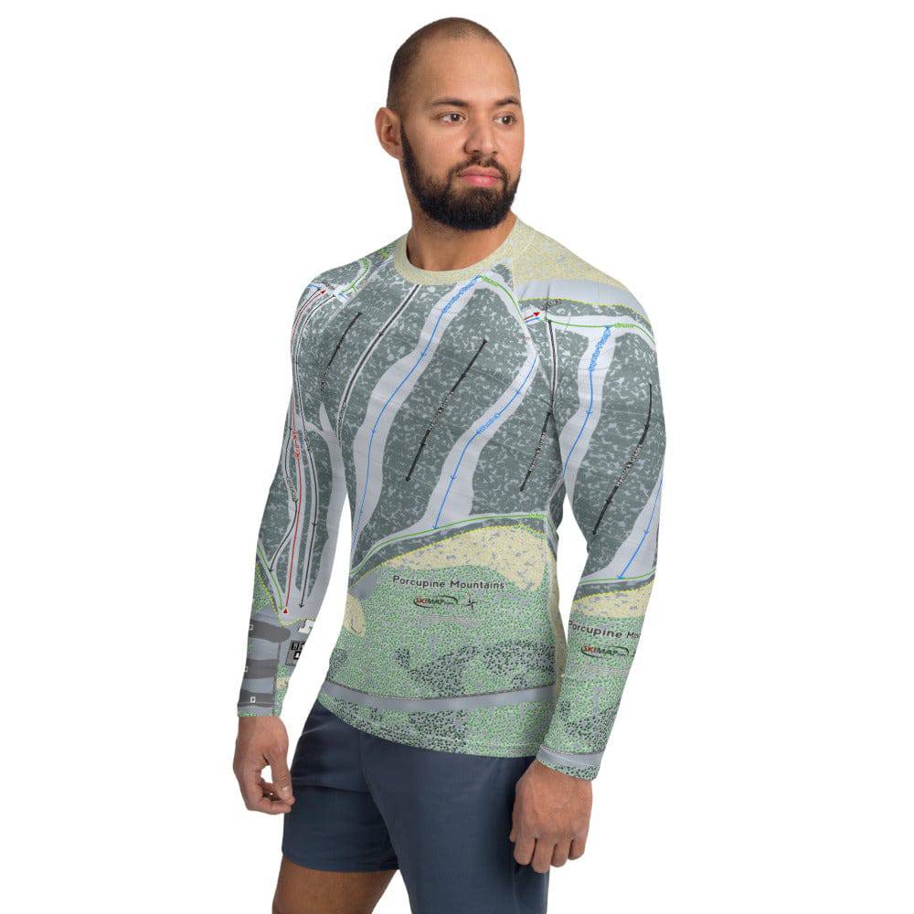 Porcupine Mountains, Michigan Ski Trail Map Men's Base Layer Top - Powderaddicts