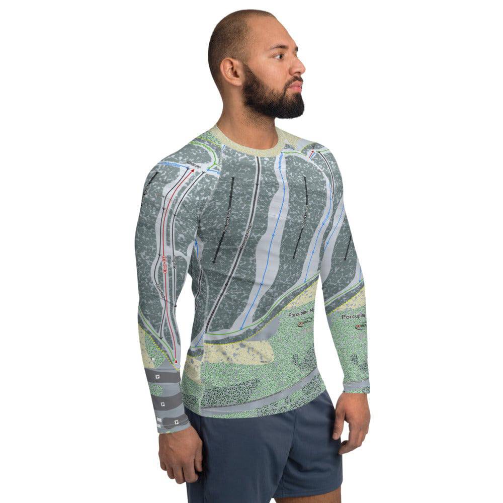 Porcupine Mountains, Michigan Ski Trail Map Men's Base Layer Top - Powderaddicts