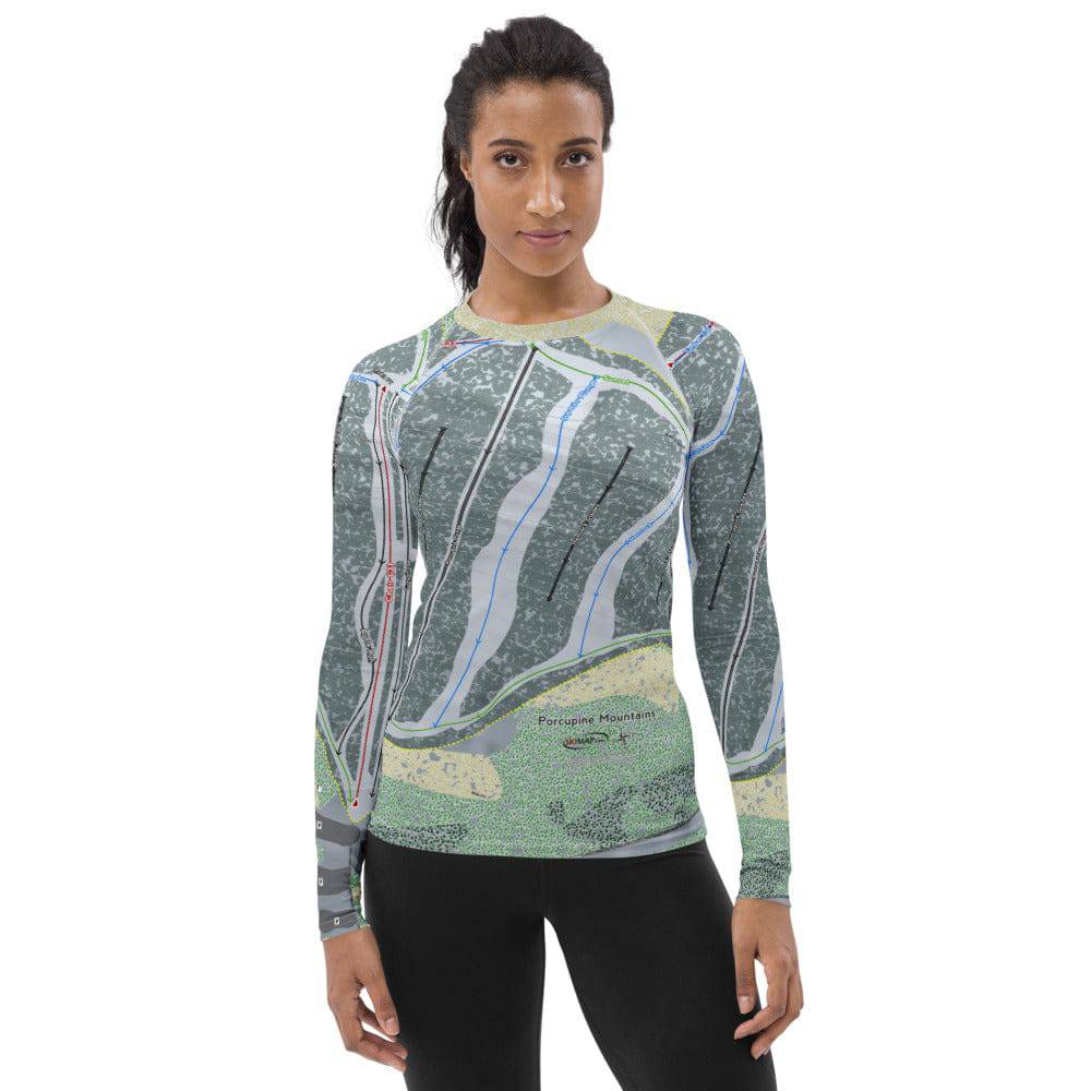 Porcupine Mountains, Michigan Ski Trail Map Women's Base Layer Top