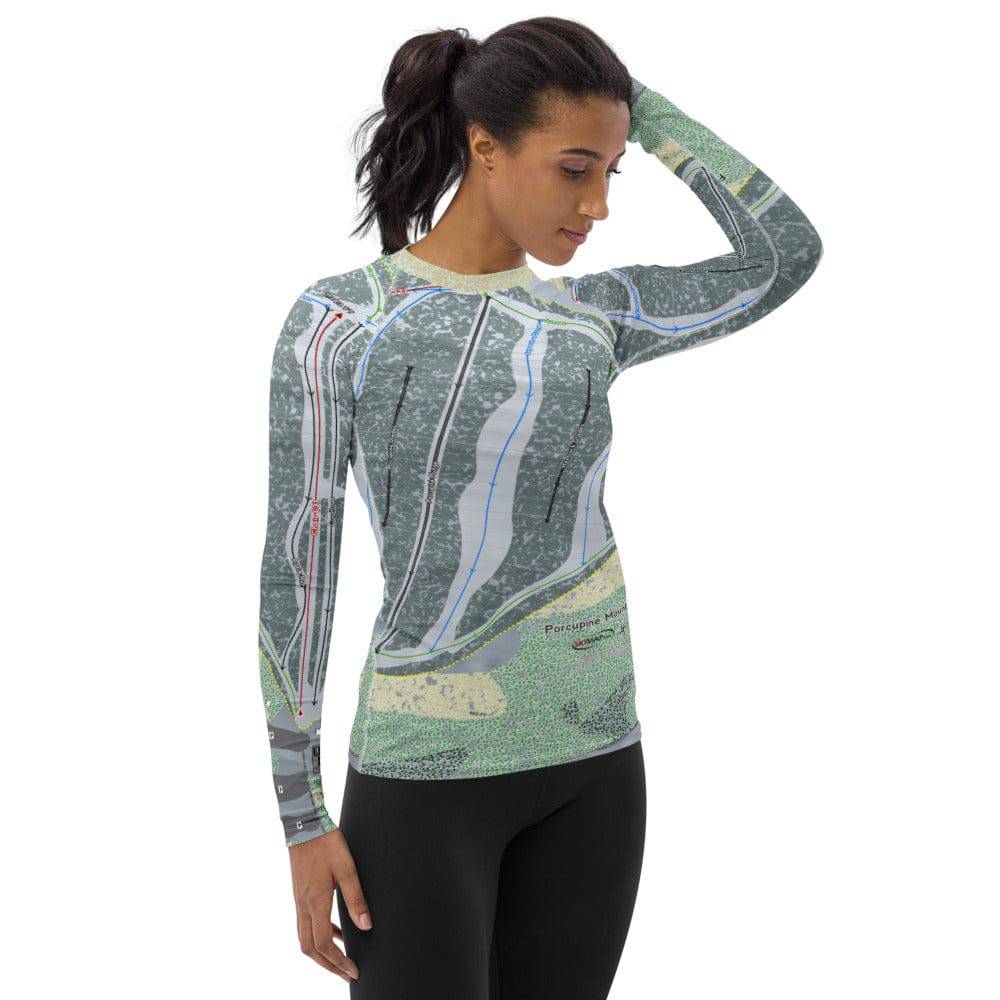Porcupine Mountains, Michigan Ski Trail Map Women's Base Layer Top - Powderaddicts