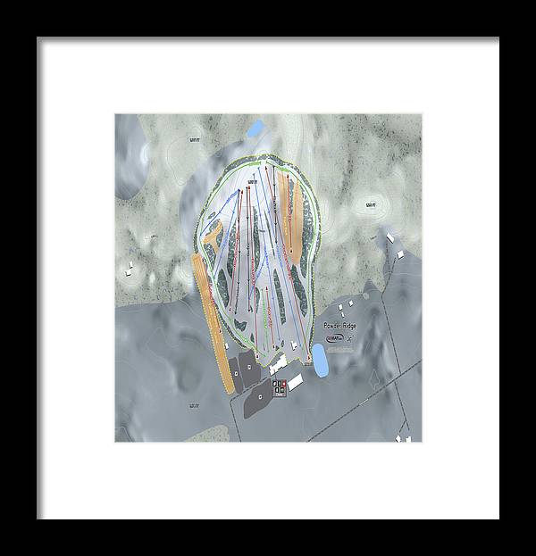 Powder Ridge Ski Trail Map - Framed Print - Powderaddicts