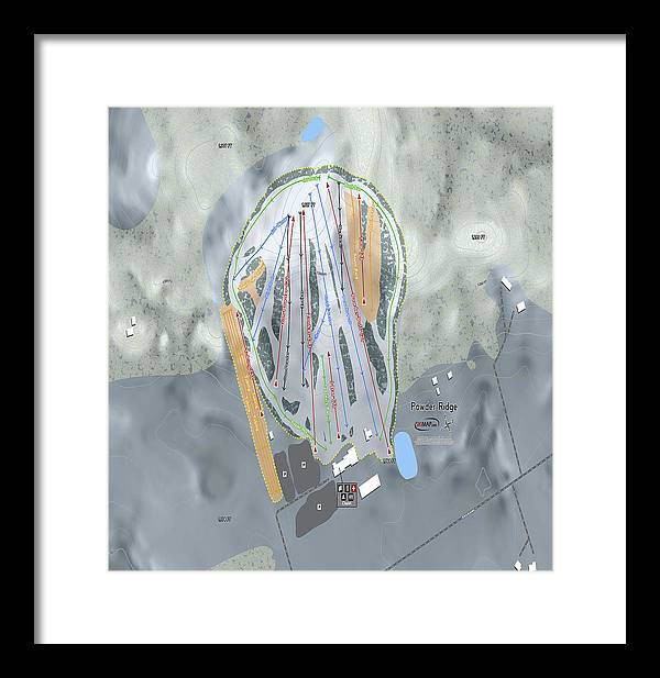 Powder Ridge Ski Trail Map - Framed Print - Powderaddicts