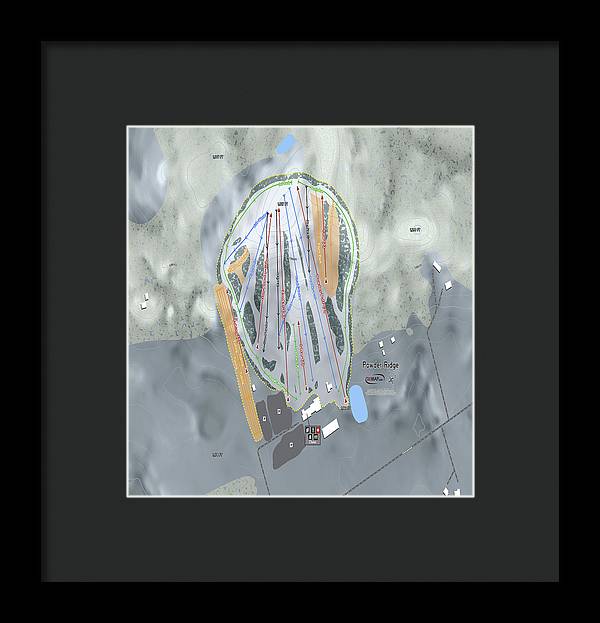 Powder Ridge Ski Trail Map - Framed Print - Powderaddicts