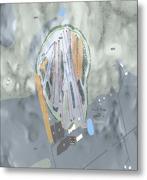 Powder Ridge Ski Trail Map - Metal Print - Powderaddicts