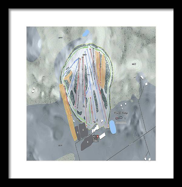 Powder Ridge Ski Trail Map - Framed Print - Powderaddicts