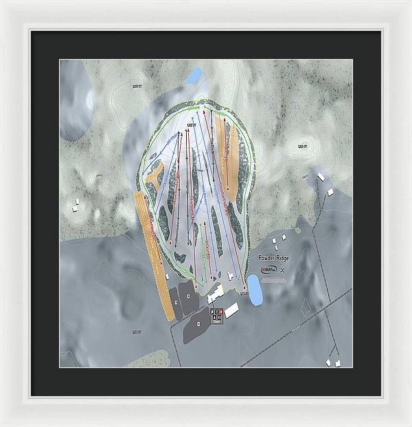 Powder Ridge Ski Trail Map - Framed Print - Powderaddicts
