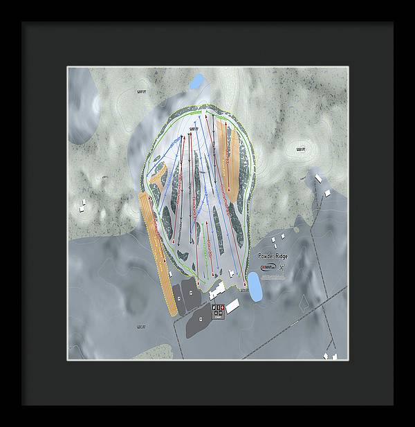 Powder Ridge Ski Trail Map - Framed Print - Powderaddicts
