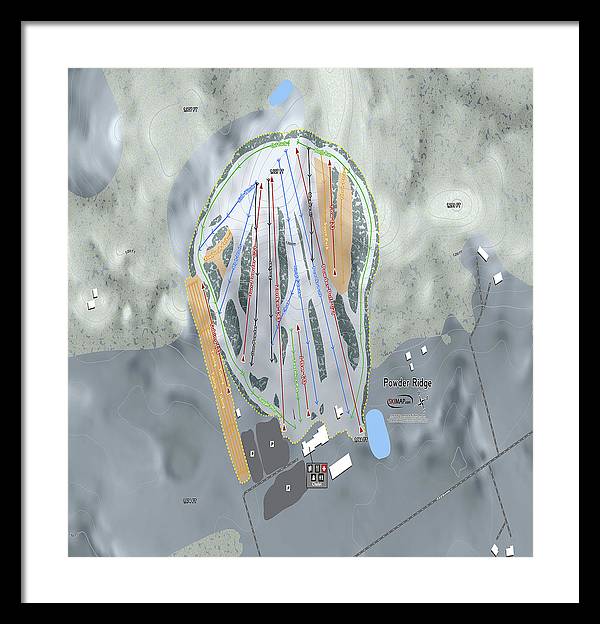 Powder Ridge Ski Trail Map - Framed Print - Powderaddicts