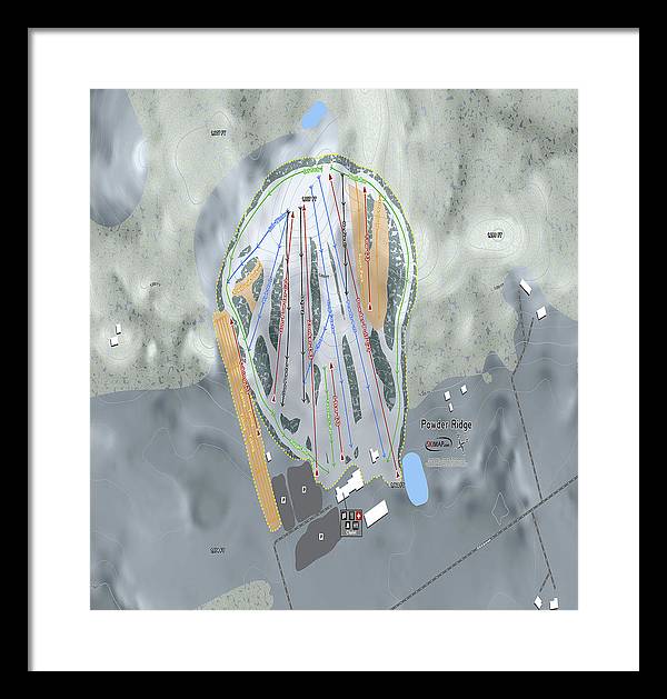 Powder Ridge Ski Trail Map - Framed Print - Powderaddicts