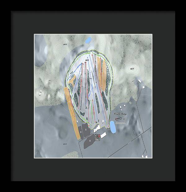 Powder Ridge Ski Trail Map - Framed Print - Powderaddicts