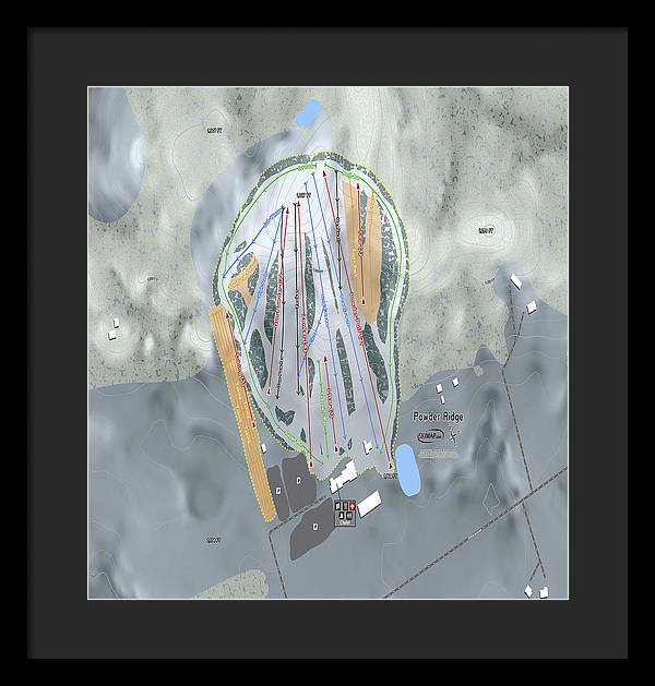 Powder Ridge Ski Trail Map - Framed Print - Powderaddicts