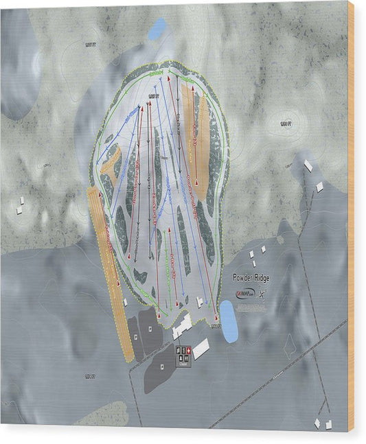 Powder Ridge Ski Trail Map - Wood Print - Powderaddicts