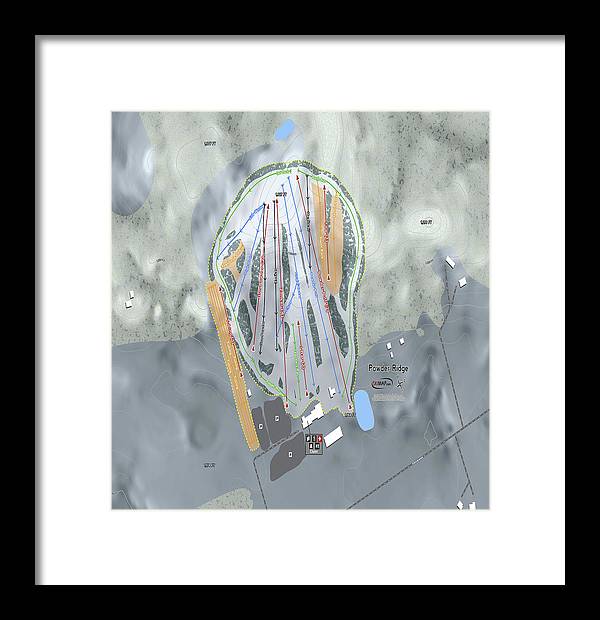 Powder Ridge Ski Trail Map - Framed Print - Powderaddicts