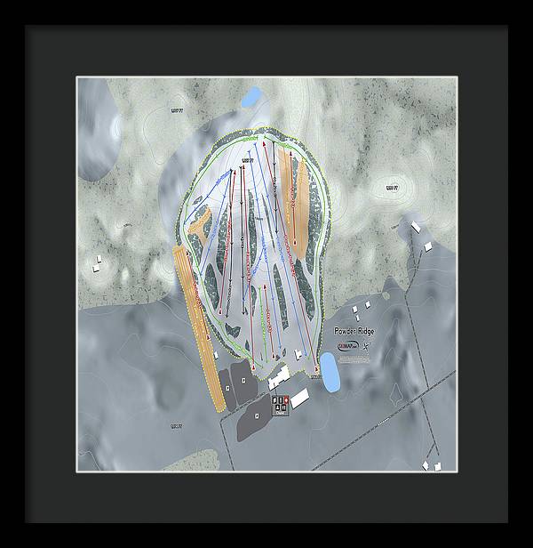 Powder Ridge Ski Trail Map - Framed Print - Powderaddicts