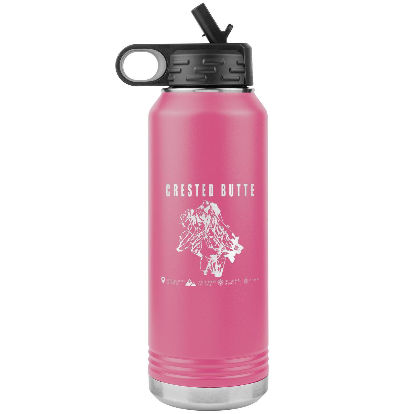 Crested Butte Colorado Ski Trail Map 32oz Water Bottle Tumbler - Powderaddicts