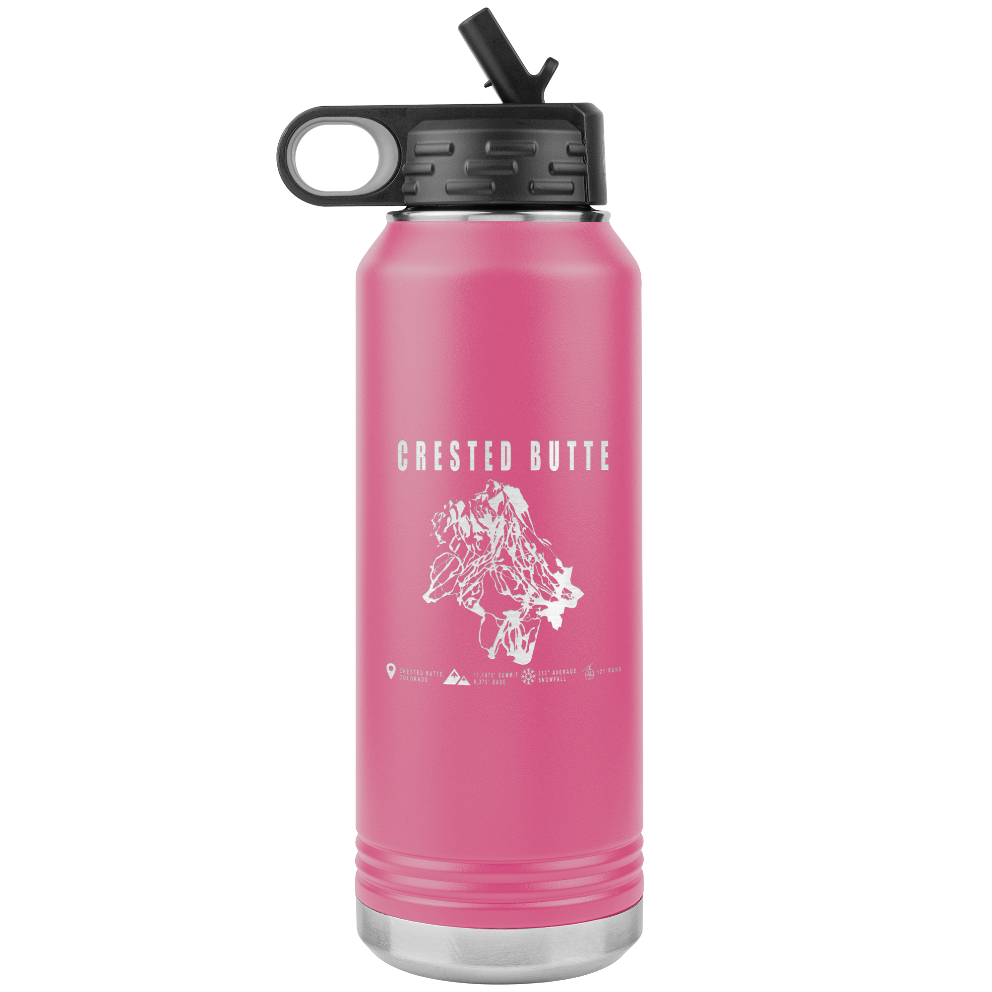 Crested Butte Colorado Ski Trail Map 32oz Water Bottle Tumbler - Powderaddicts