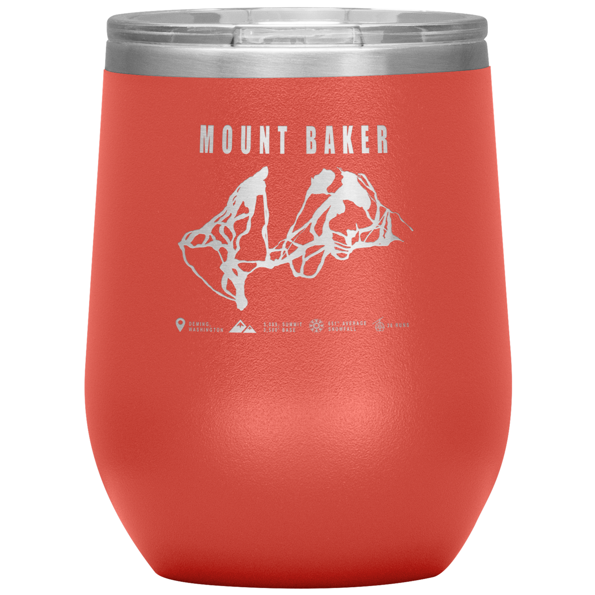 Mount Baker, Washington Ski Trail Map Wine 12oz Tumbler - Powderaddicts