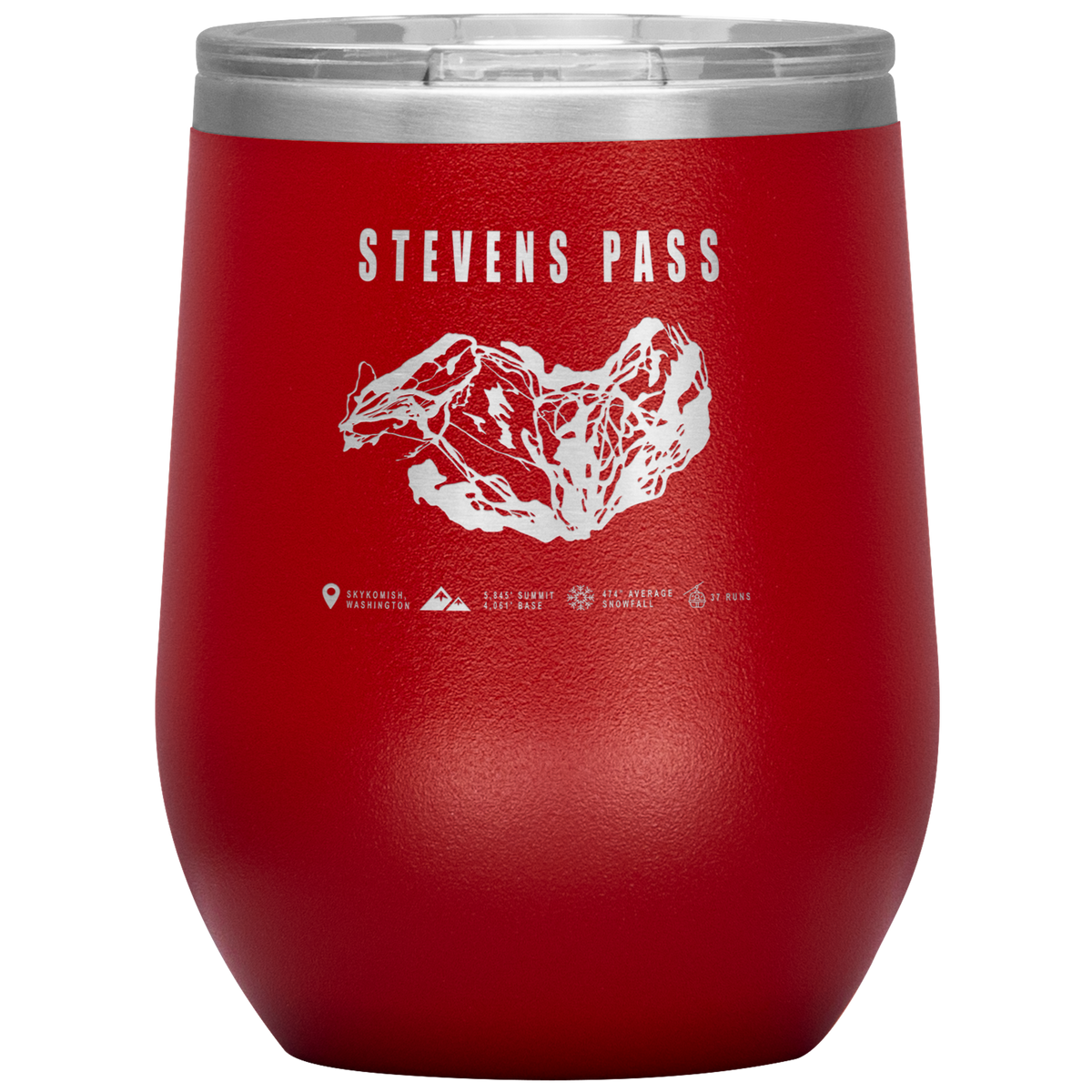 Stevens Pass, Washington Ski Trail Map Wine 12oz Tumbler - Powderaddicts