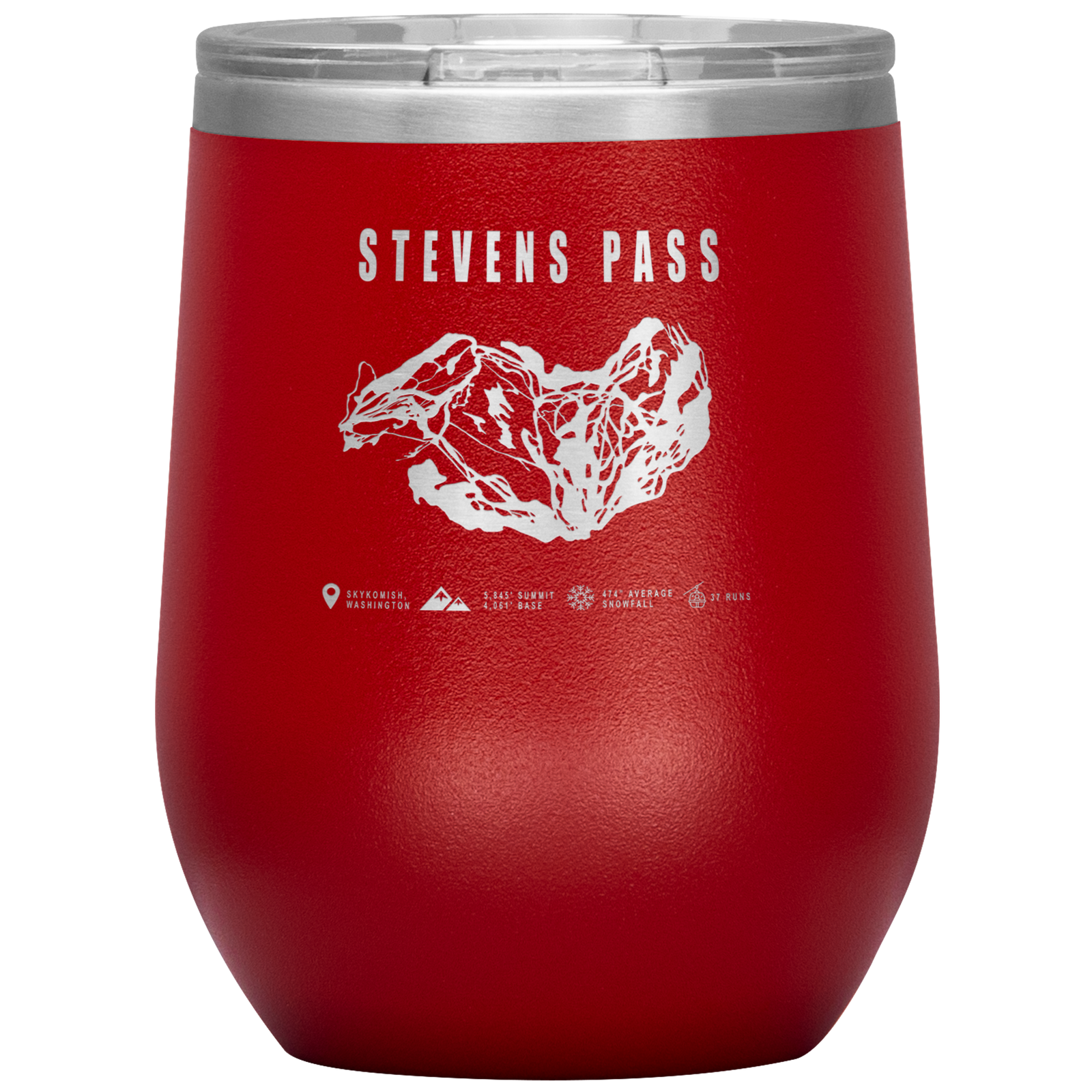Stevens Pass, Washington Ski Trail Map Wine 12oz Tumbler - Powderaddicts
