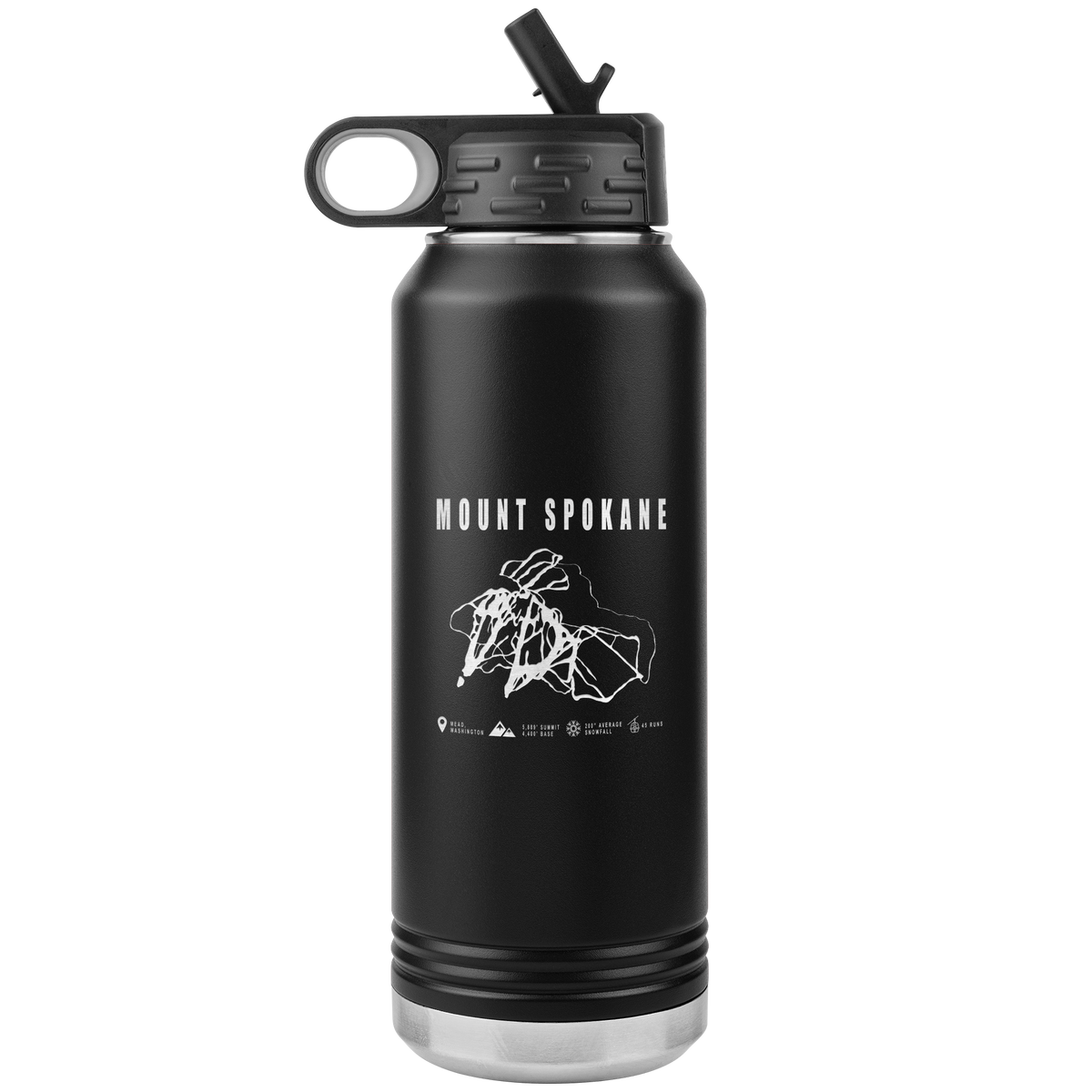 Mount Spokane, Washington Ski Trail Map 32oz Water Bottle Tumbler - Powderaddicts