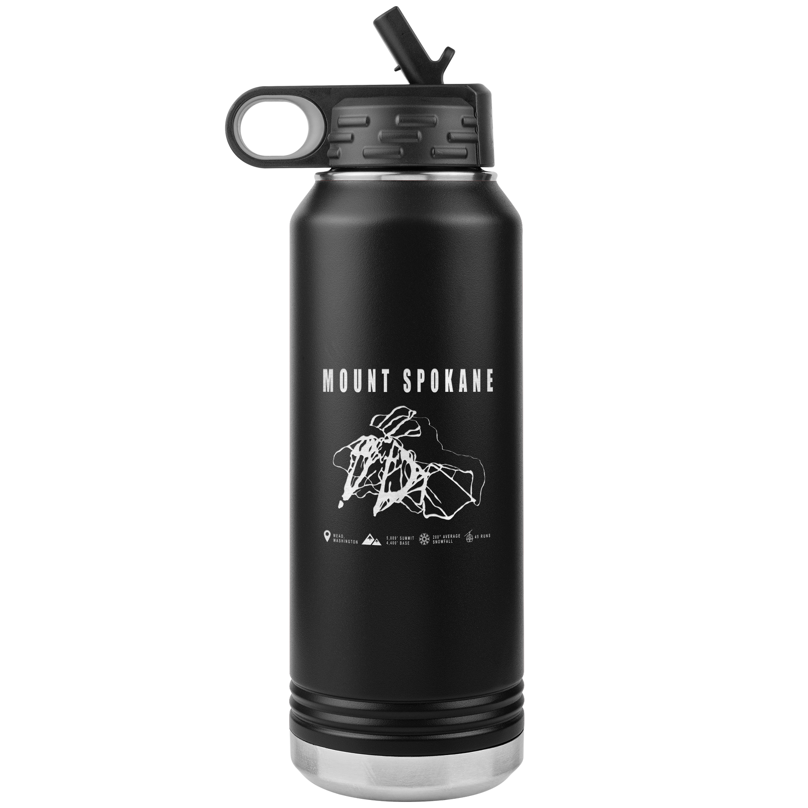 Mount Spokane, Washington Ski Trail Map 32oz Water Bottle Tumbler - Powderaddicts