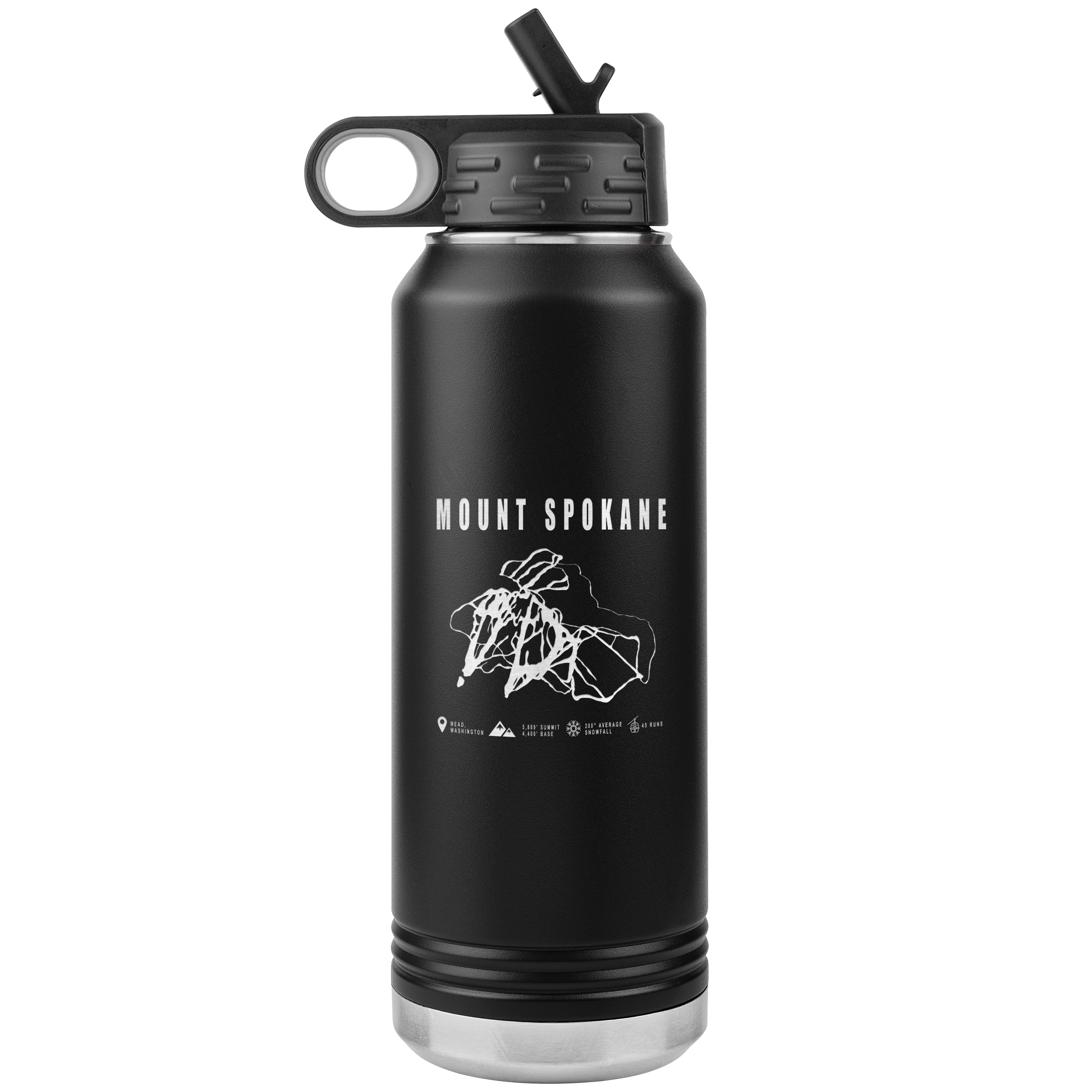 Mount Spokane, Washington Ski Trail Map 32oz Water Bottle Tumbler - Powderaddicts