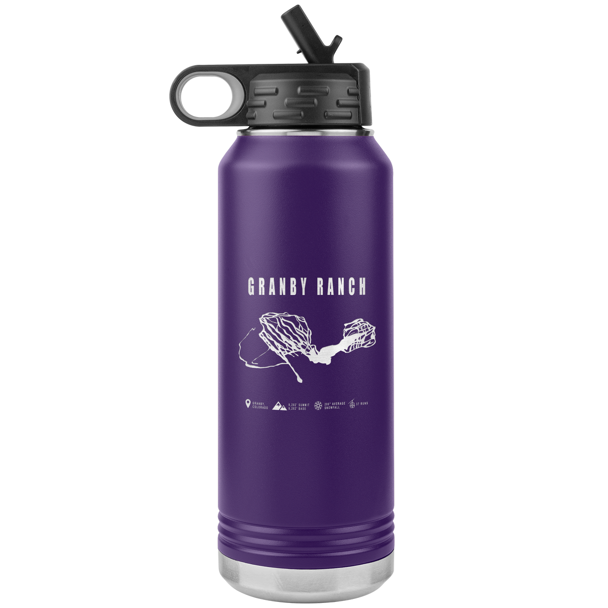 Granby Ranch Colorado Ski Trail Map 32oz Water Bottle Tumbler - Powderaddicts