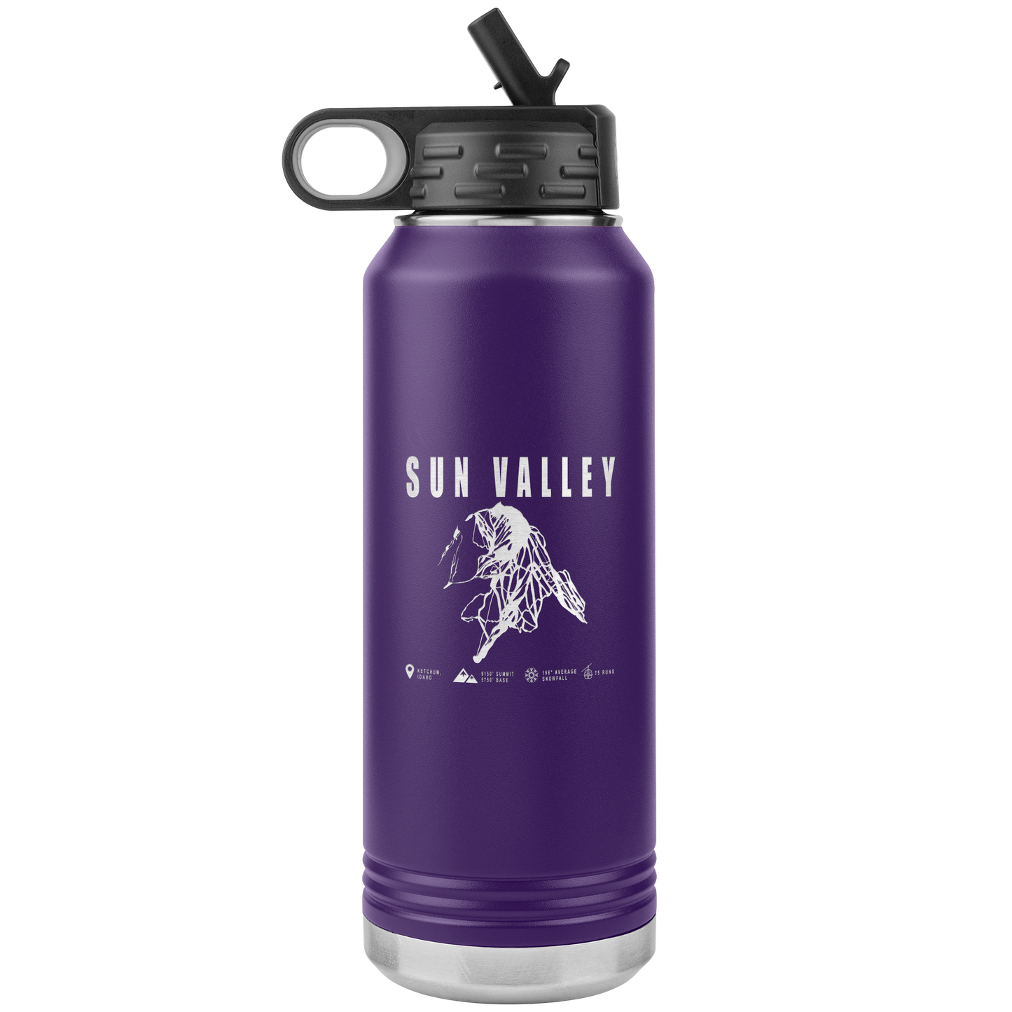 Sun Valley Idaho Ski Trail Map 32oz Water Bottle Tumbler - Powderaddicts