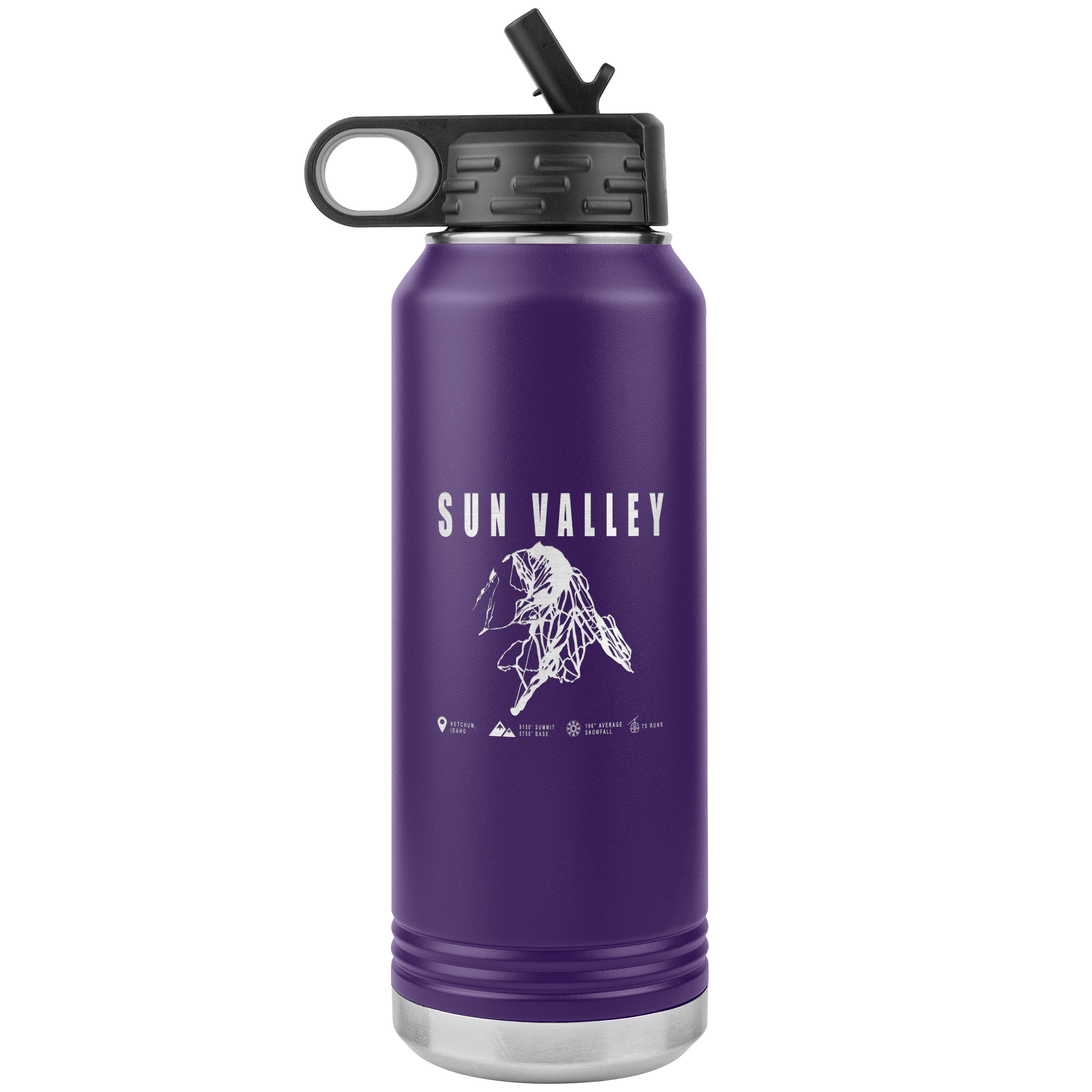 Sun Valley Idaho Ski Trail Map 32oz Water Bottle Tumbler