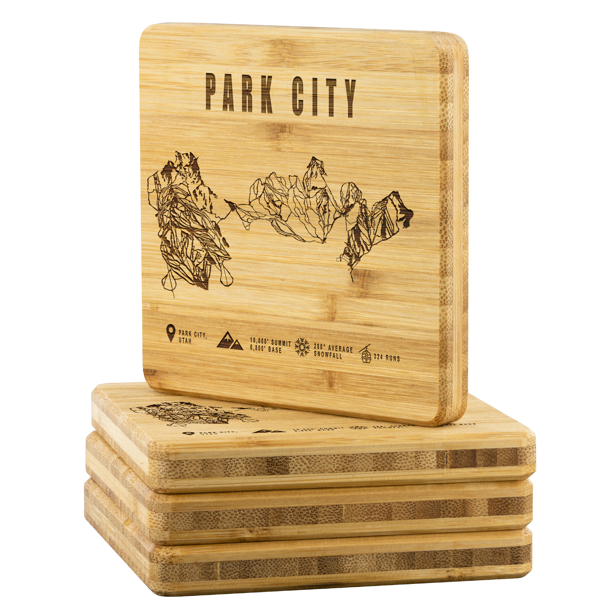Park city,Utah Ski Trail Map Bamboo Coaster - Powderaddicts