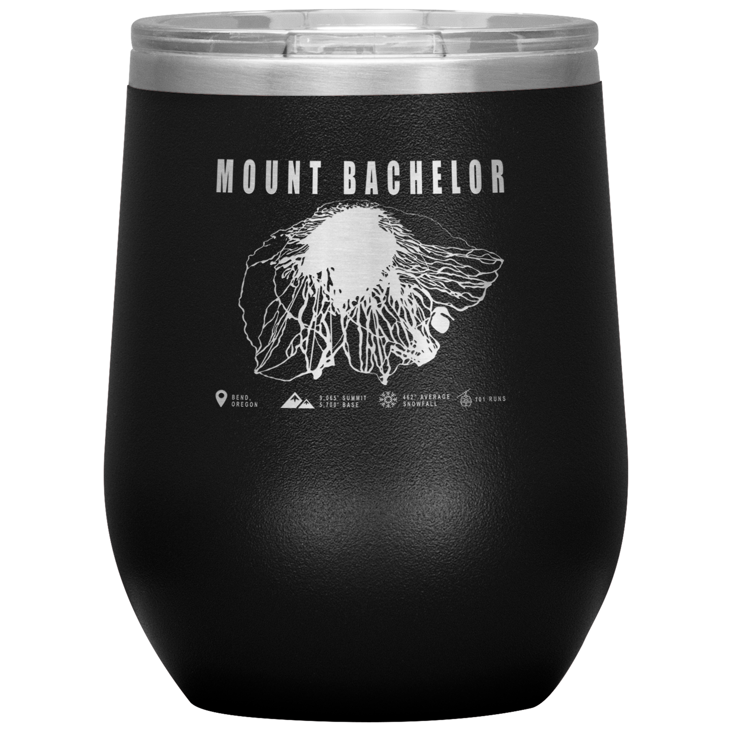 Mount Bachelor, Oregon Ski Trail Map Wine 12oz Tumbler