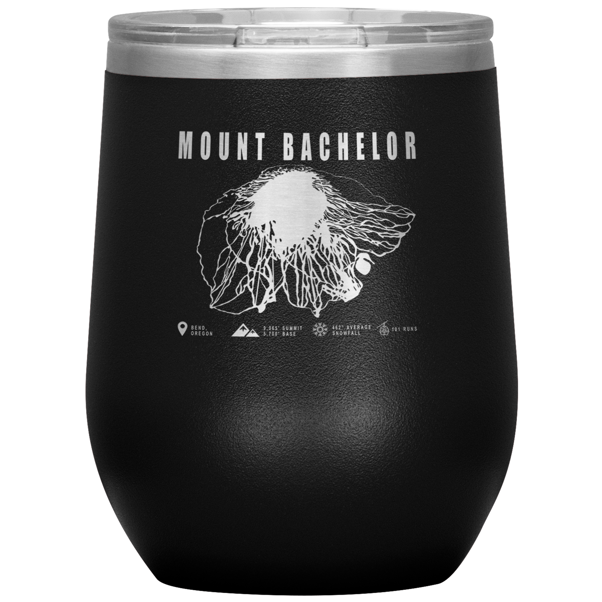 Mount Bachelor, Oregon Ski Trail Map Wine 12oz Tumbler - Powderaddicts