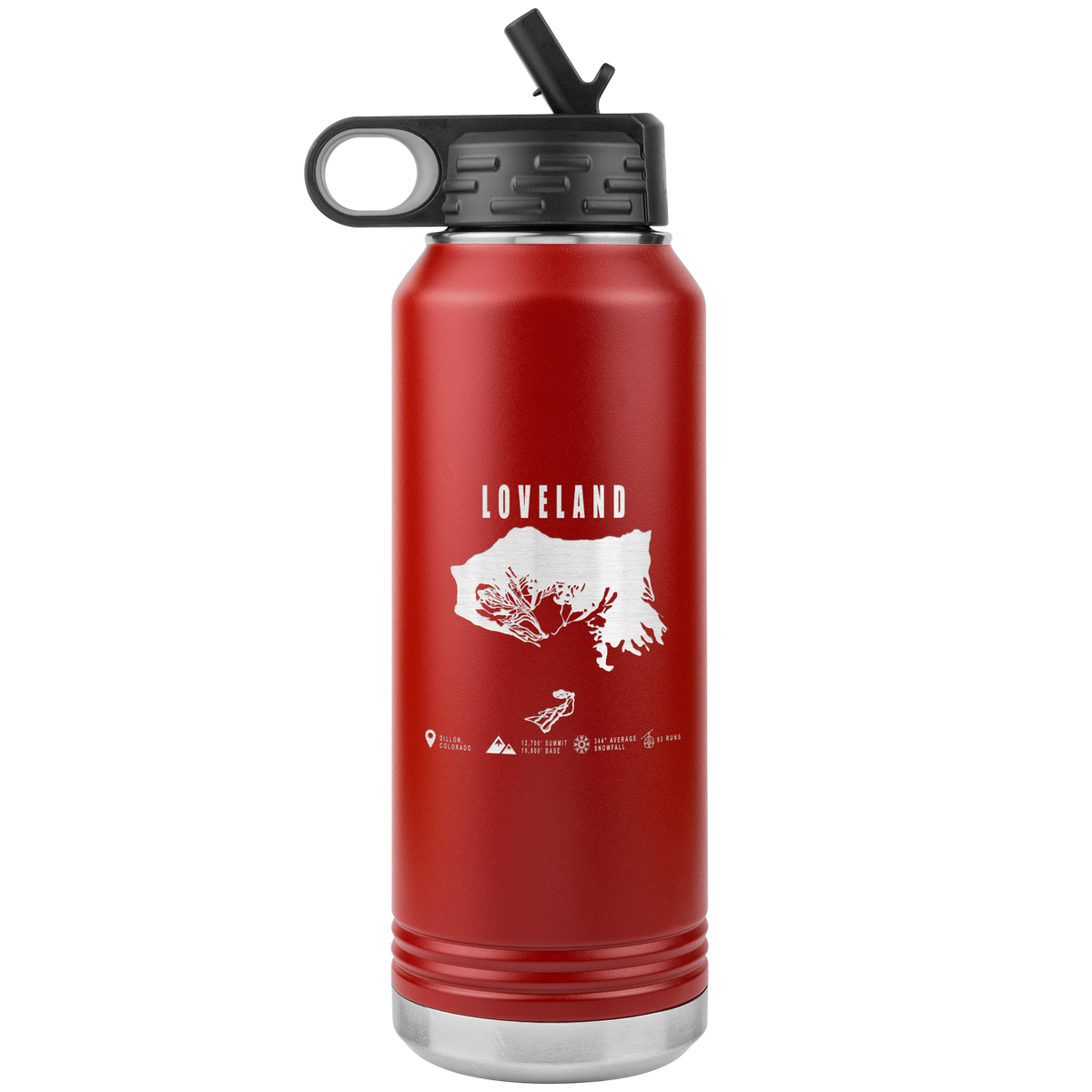 Loveland Colorado Ski Trail Map 32oz Water Bottle Tumbler - Powderaddicts