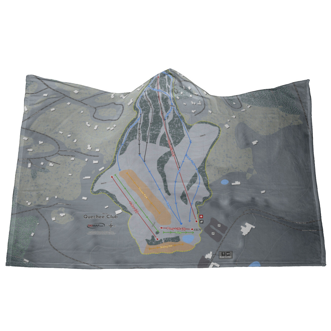 Quechee Club, Vermont Ski Trail Map - Hooded Blanket - Powderaddicts