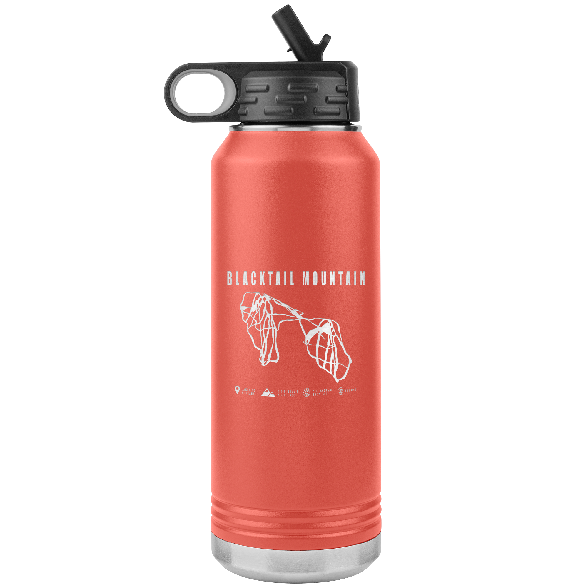 Blacktail Mountain Montana Ski Trail Map 32oz Water Bottle Tumbler - Powderaddicts