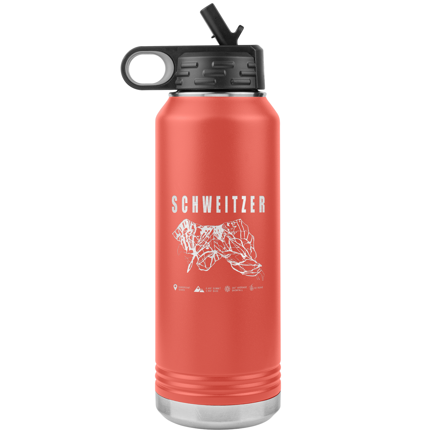 Schweitzer Idaho Ski Trail Map 32oz Water Bottle Tumbler - Powderaddicts