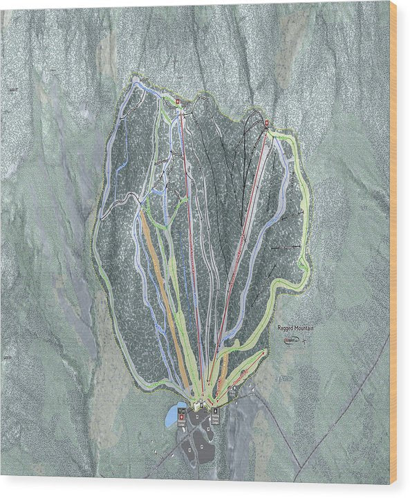 Ragged Mountain Ski Trail Map - Wood Print - Powderaddicts