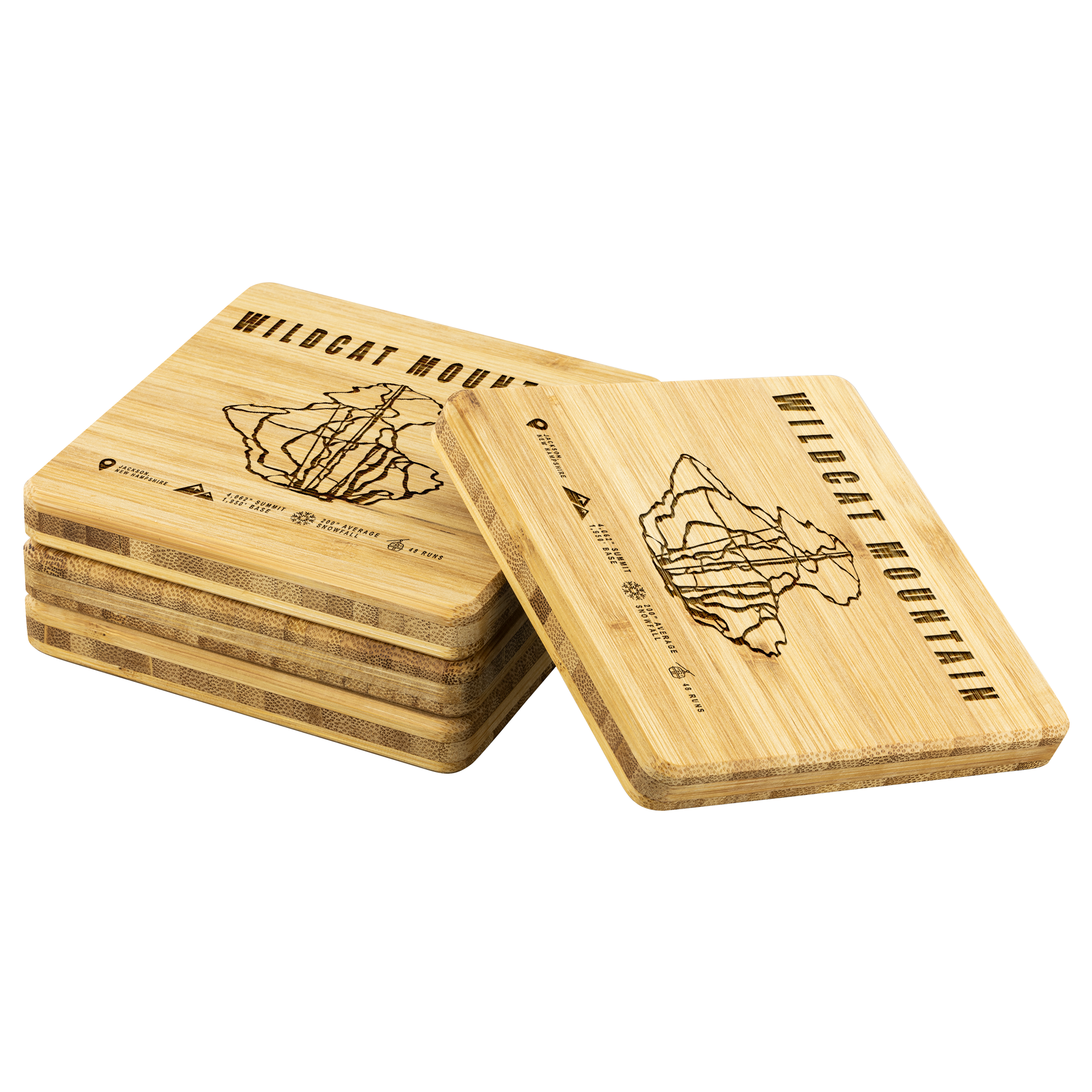 Wildcat Mountain, New Hampshire Ski Trail Map Bamboo Coaster - Powderaddicts