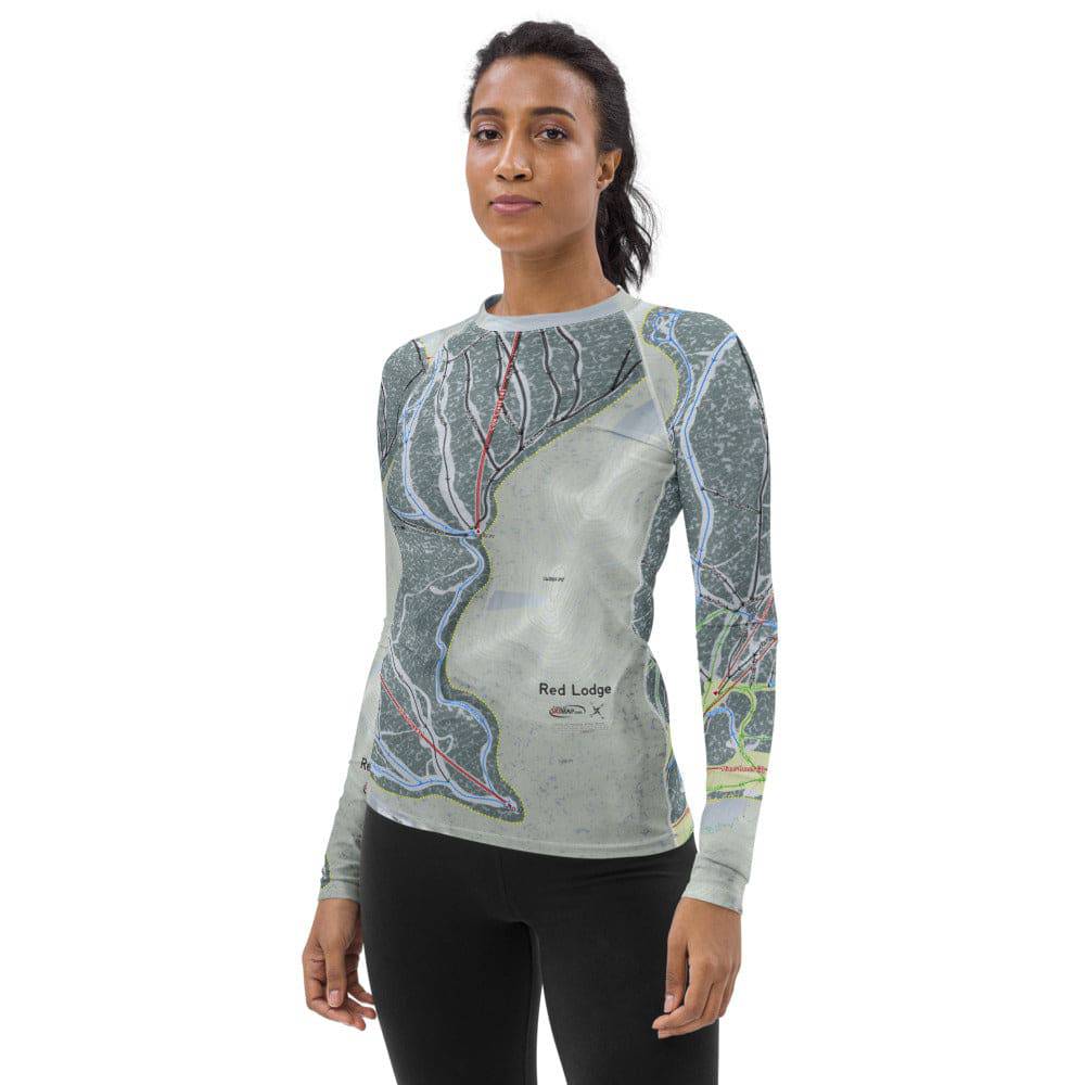Red Lodge, Montana Ski Trail Map Women's Base Layer Top - Powderaddicts