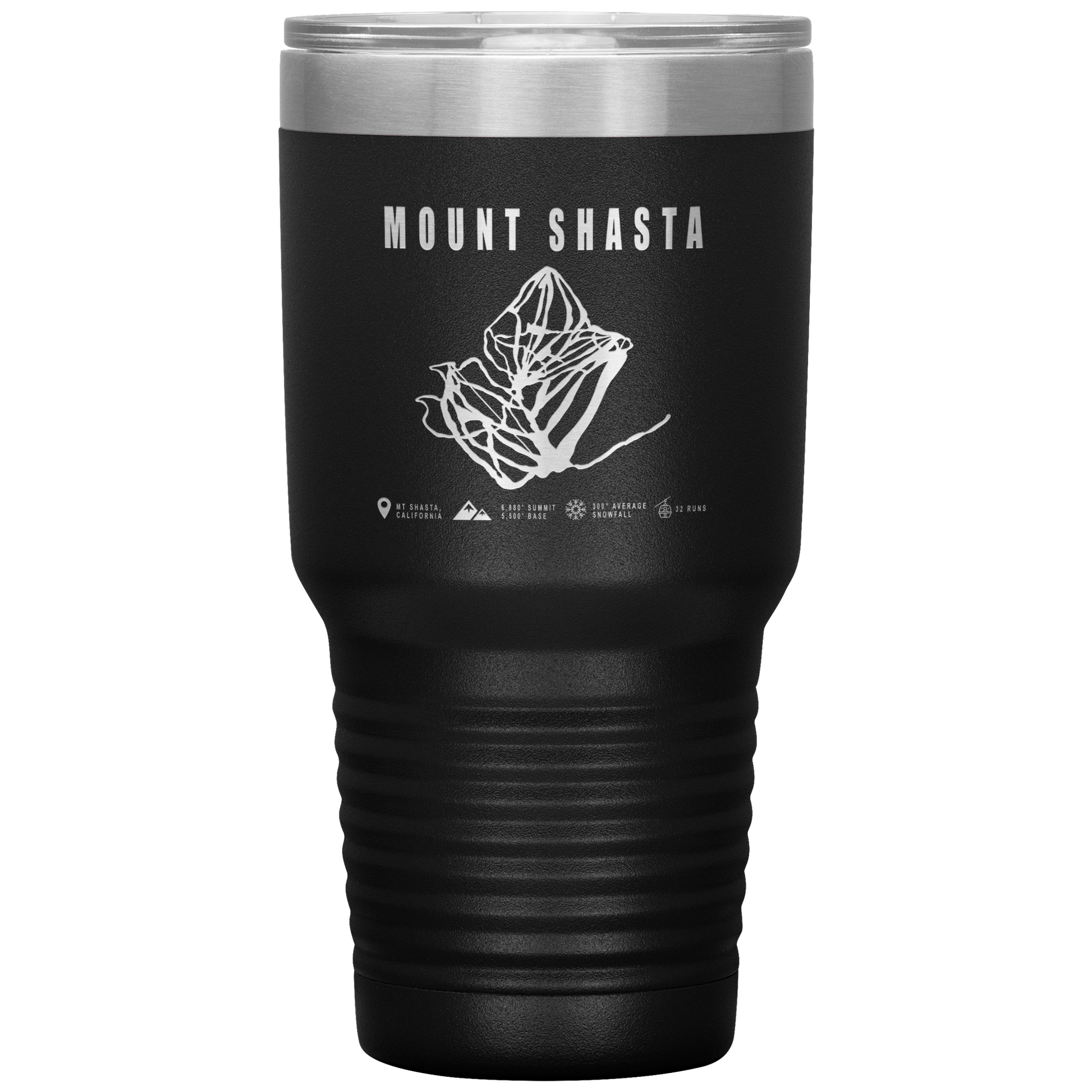 Mount Shasta, California Ski Trail Map 30oz Tumbler - Powderaddicts