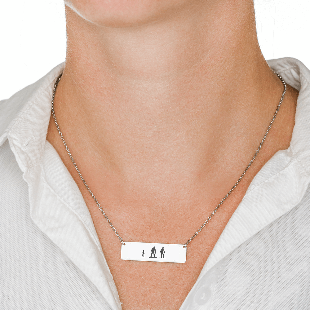 RIDING FAMILY - 1 MOM, 1 DAD, 1 Child | PERSONALIZED BAR PENDANT NECKLACE - Powderaddicts