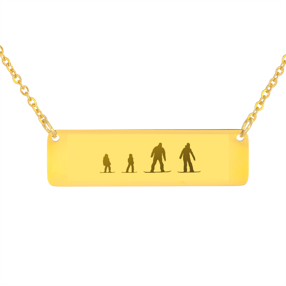 Riding Family - 1 Mom, 1 Dad, 2 Child | Personalized Bar Pendant Necklace - Powderaddicts