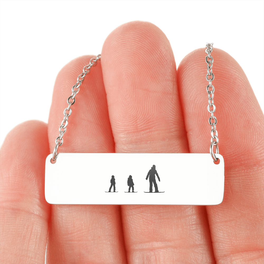 RIDING FAMILY - 1 Mom, 2 Children  | PERSONALIZED BAR PENDANT NECKLACE - Powderaddicts