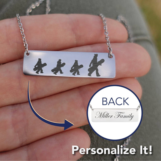 RIDING FAMILY - 1 Mom, 3 Children | PERSONALIZED BAR PENDANT NECKLACE - Powderaddicts