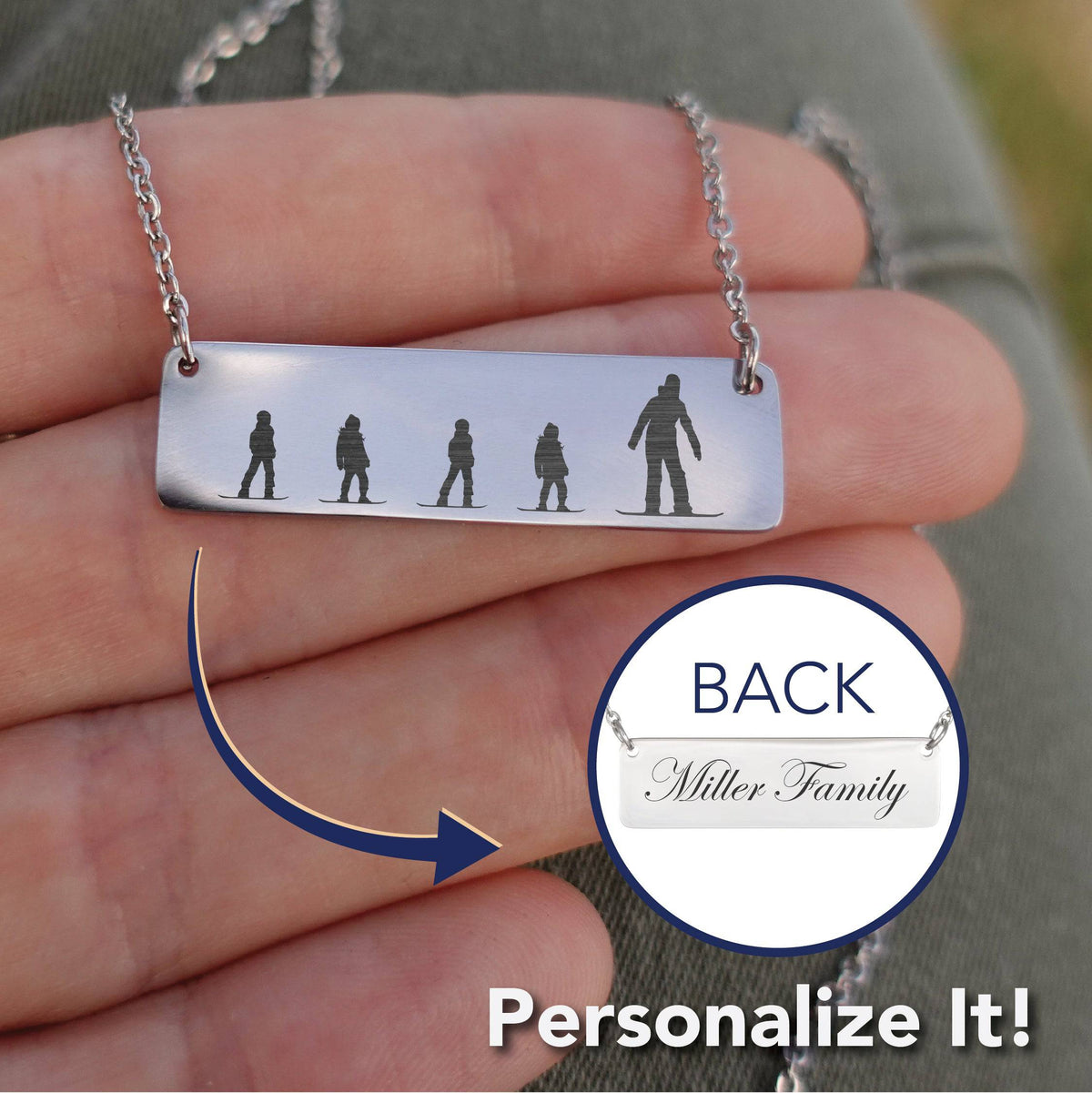 RIDING FAMILY - 1 Mom, 4 Children  | PERSONALIZED BAR PENDANT NECKLACE - Powderaddicts